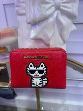 Karl Lagerfeld Red Cat Zip Card Pouch